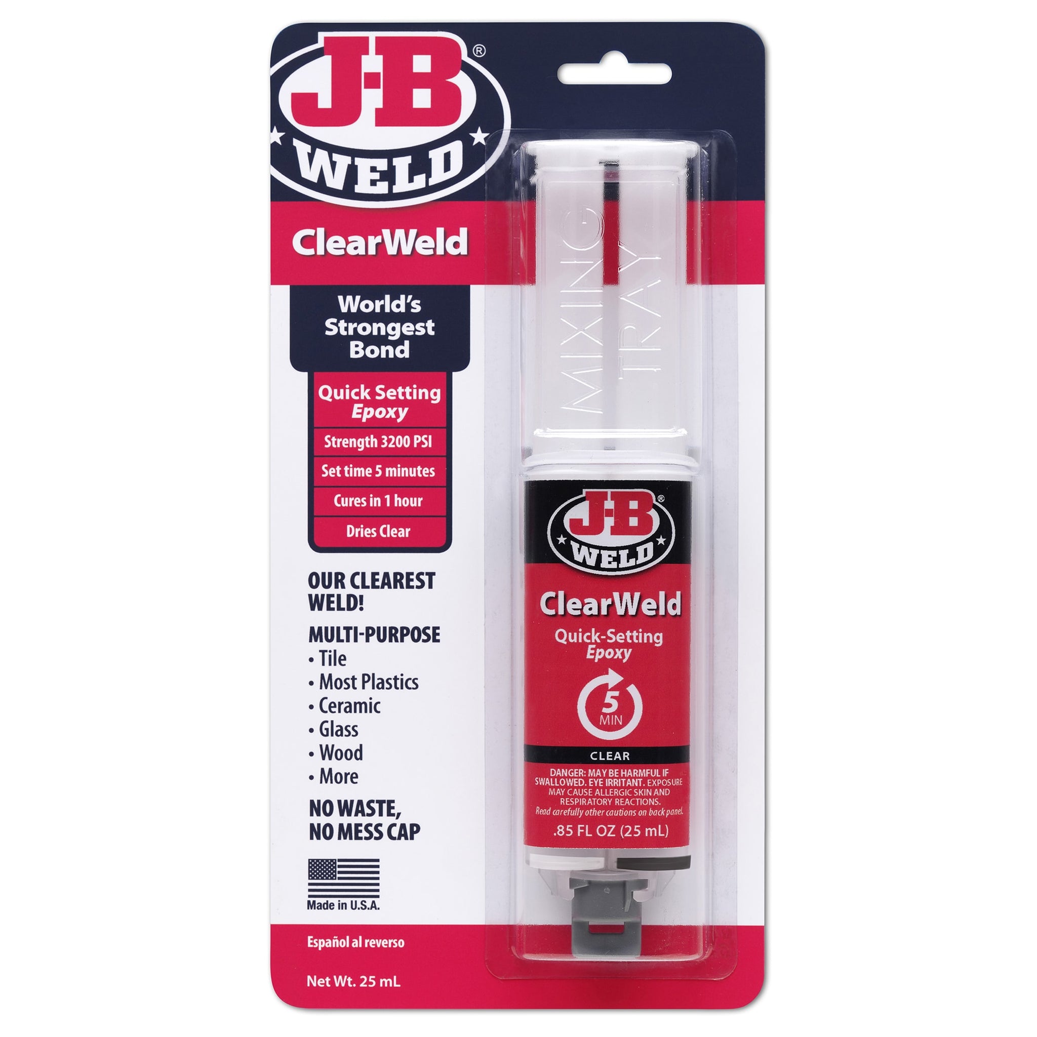 J-B Weld 50114H ClearWeld 0.47 oz. QUICK SET Epoxy Syringe High Strength 5  min
