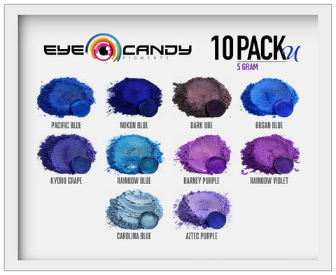 10 Color Pigment Powder Variety Pack Set U - Blue / Purple